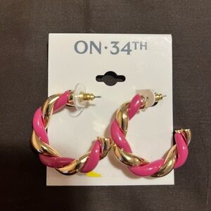 NWT On 34th Pink and Gold Twisted Hoop Earrings